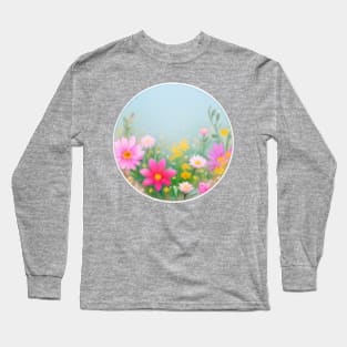 Circular Field of Yellow and Pink Flowers in Springtime Long Sleeve T-Shirt